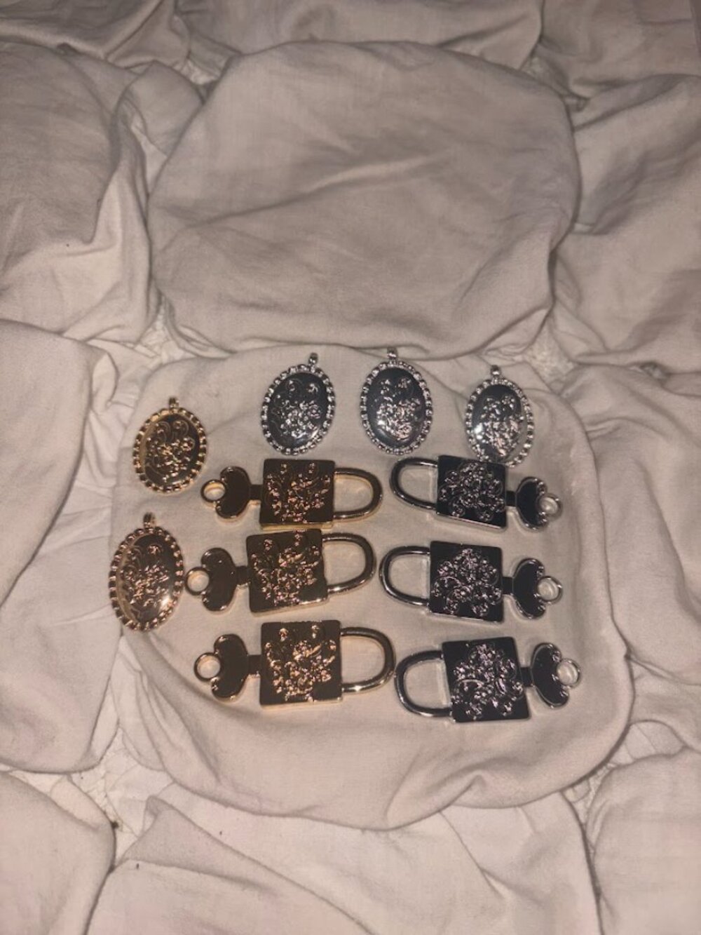 Free People Victorian Filigree Charm Set: Embossed Faux Lockets & Padlock Keys